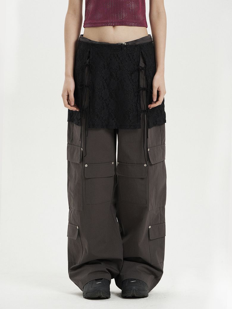 LACE LAYERED SKIRT / BLACK