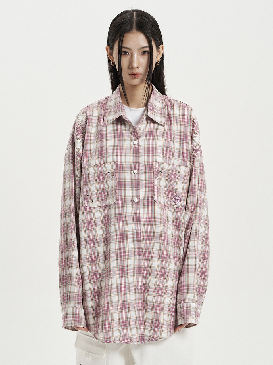 MUSINSA公式 | SETUPEXE OVER CHECK SHIRT / PINK