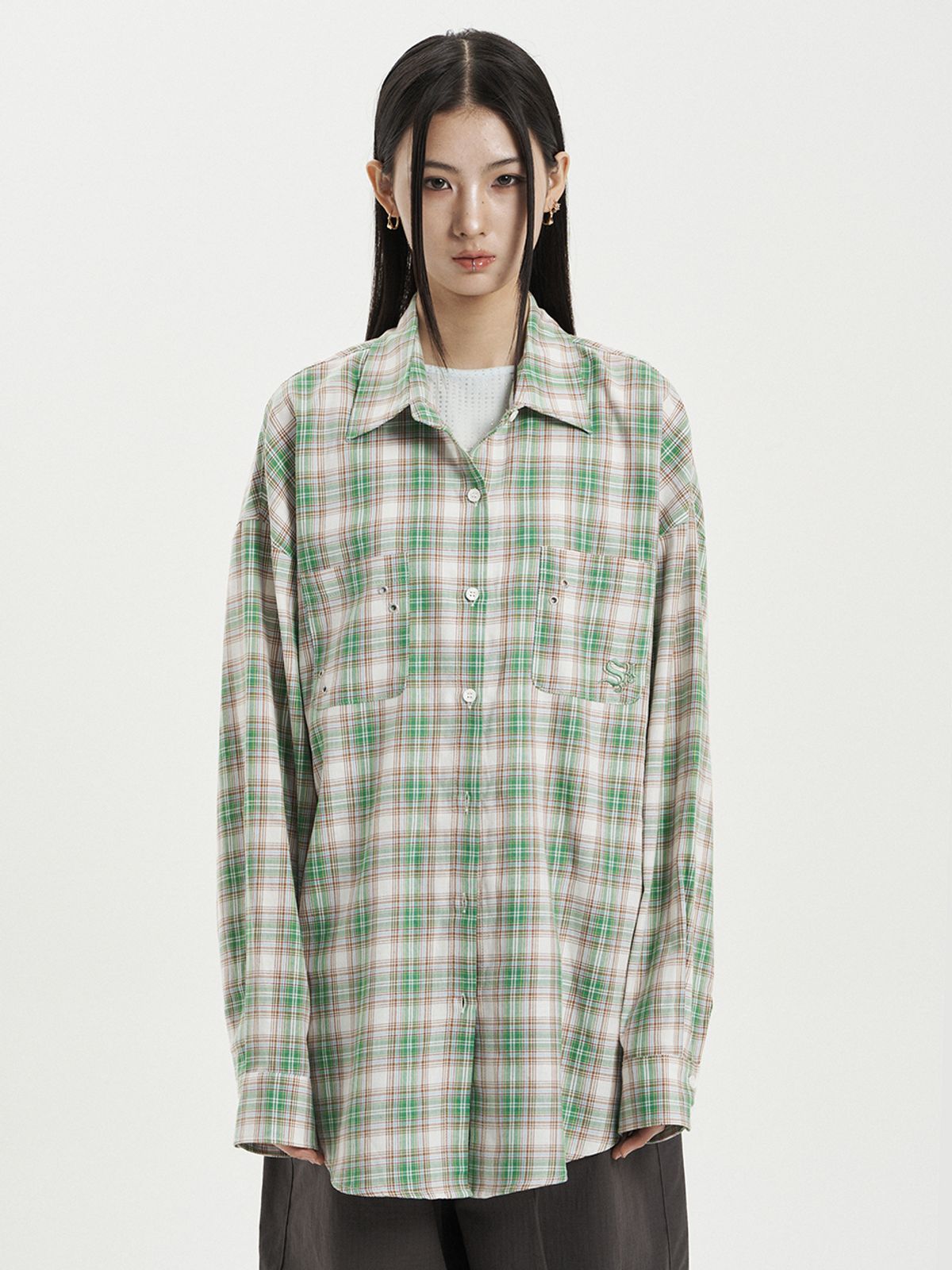 셋업이엑스이(SETUP-EXE) OVER CHECK SHIRT / GREEN