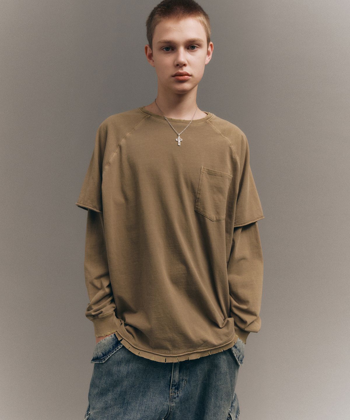 빅유니온(BIG UNION) LAYERED PIGMENT T-SHIRTS / KHAKI
