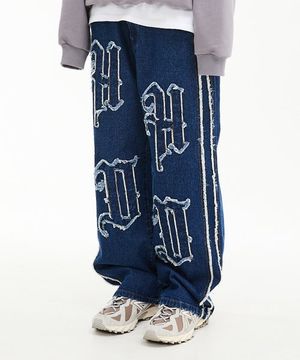 HD 아플리케 와이드 데님 팬츠 미디엄블루