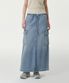 우먼즈 데님 카고 밴딩 맥시 스커트 [라이트 인디고]