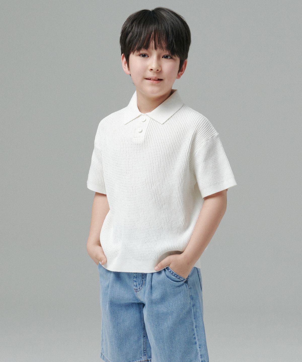 무신사 스탠다드 키즈(MUSINSA STANDARD KIDS) 크로셰 니티드 폴로 셔츠 [아이보리]