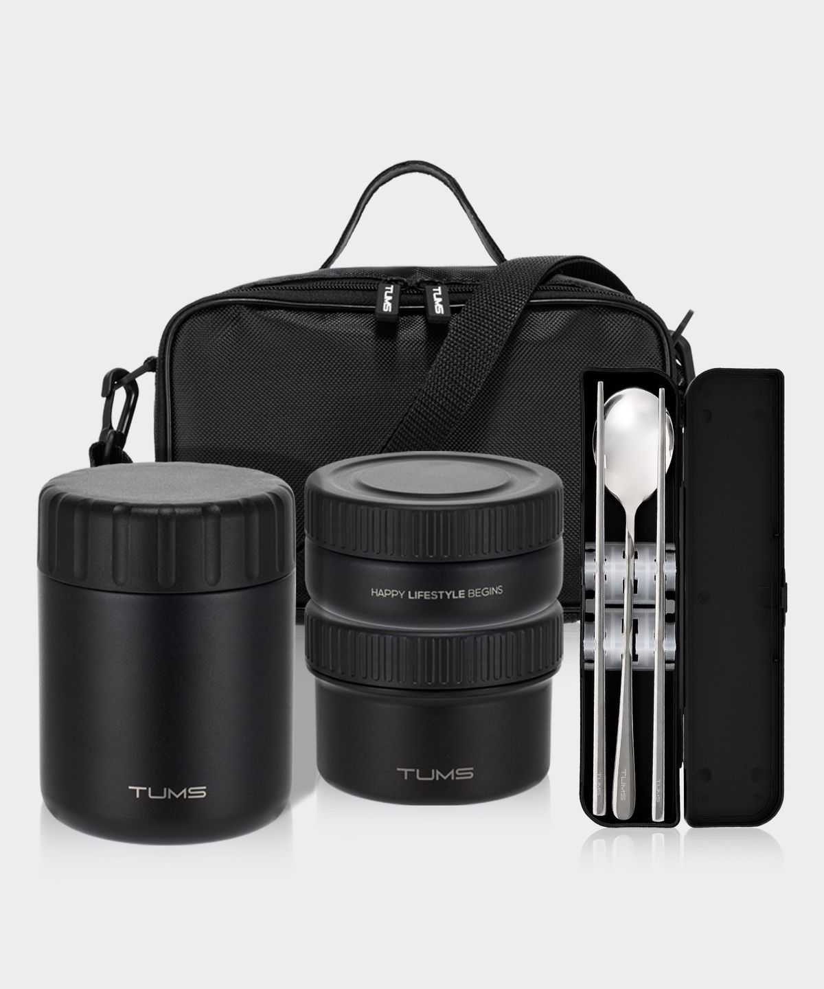 텀스(TUMS) 스텐+플라스틱 2in1 보온도시락 세트 5P (400+250+210ml+수저세트+가방)