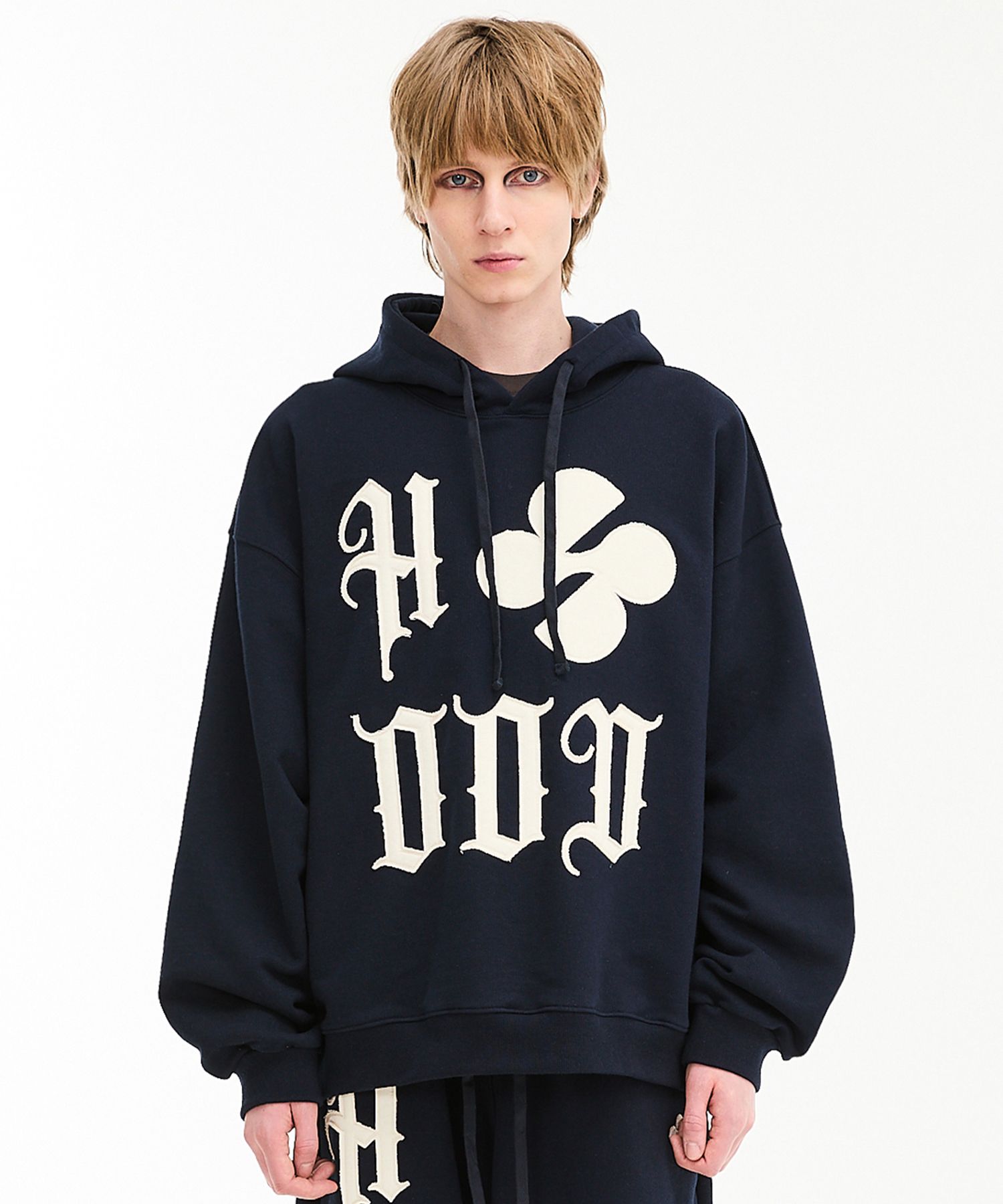 ★HOODHOOD★ HOOD Logo Applique Hood Navy MUSINSA | HOODHOOD HOOD Logo Applique Hood Navy
