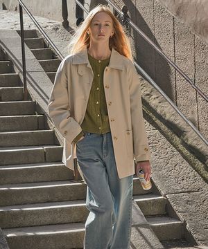 Hanover raglan half trench coat_Light beige