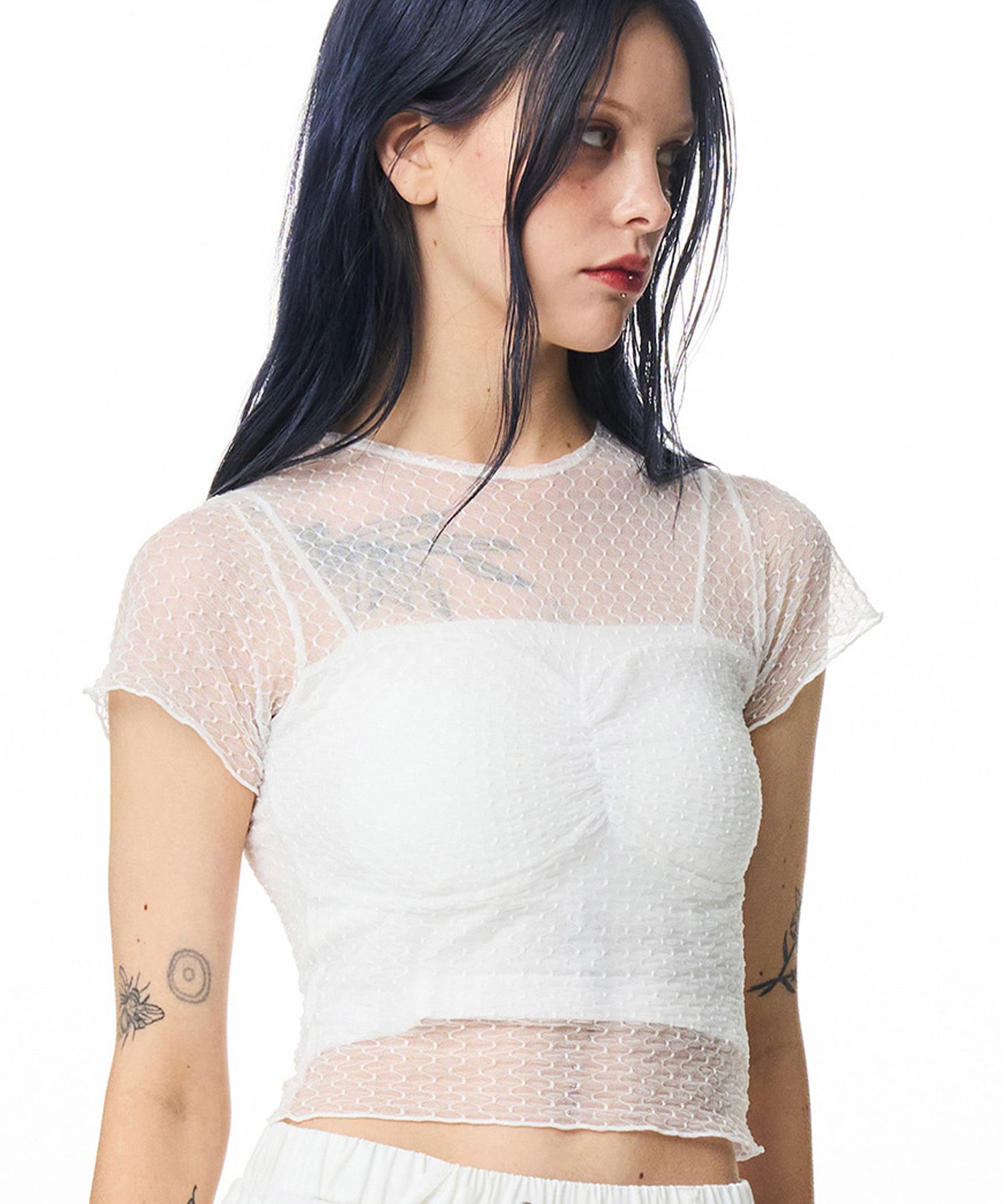 ★早期完売★【ILLIGO】25SS CHECK APPLIQUE LOOSE CROP T-SHIRT MUSINSA公式 | ILLIGO Check Applique Loose Crop T-Shirt White