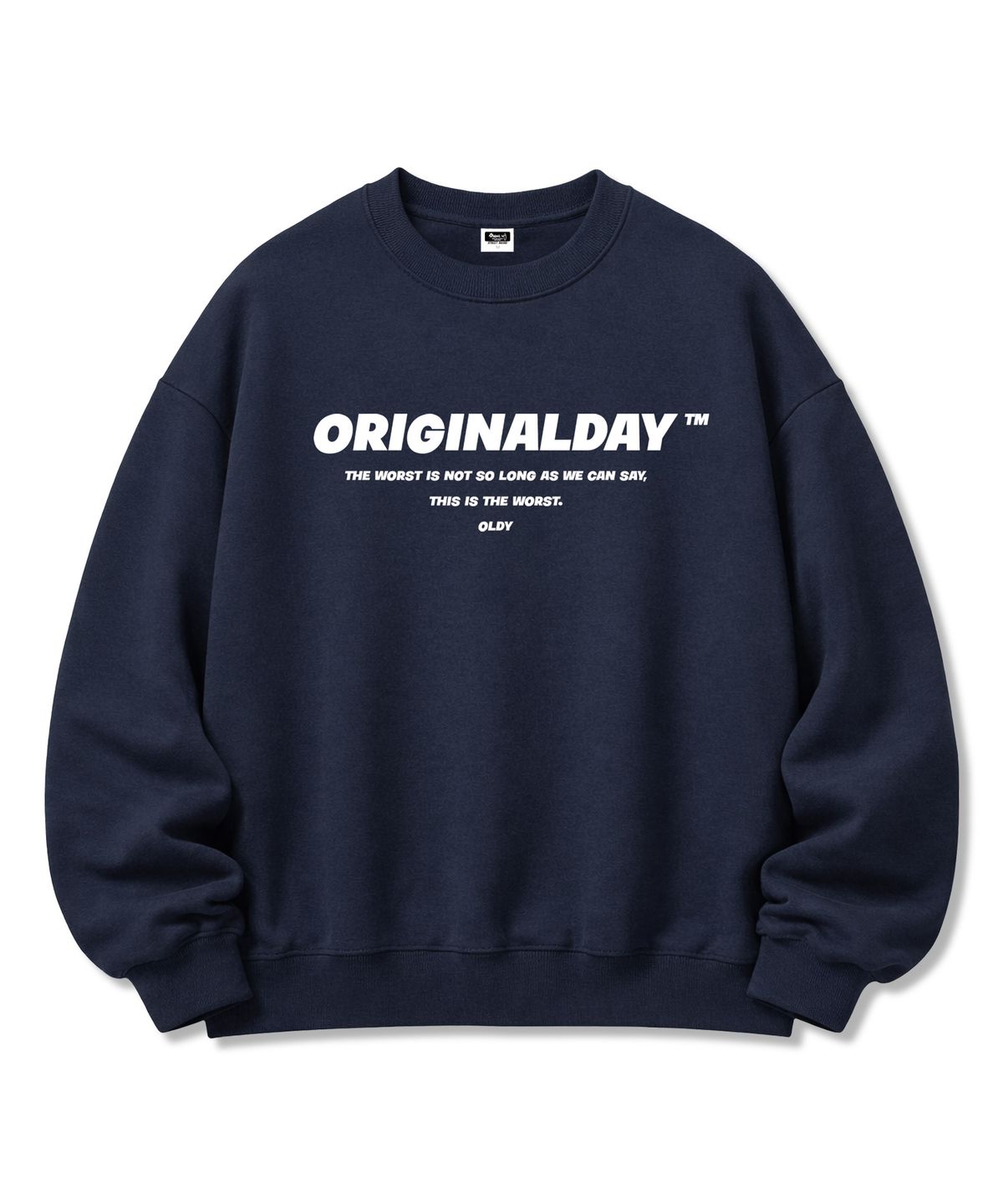 오리지널데이(ORIGINALDAY) 폰트댄버리 오버핏 쭈리 맨투맨 남녀공용 Navy