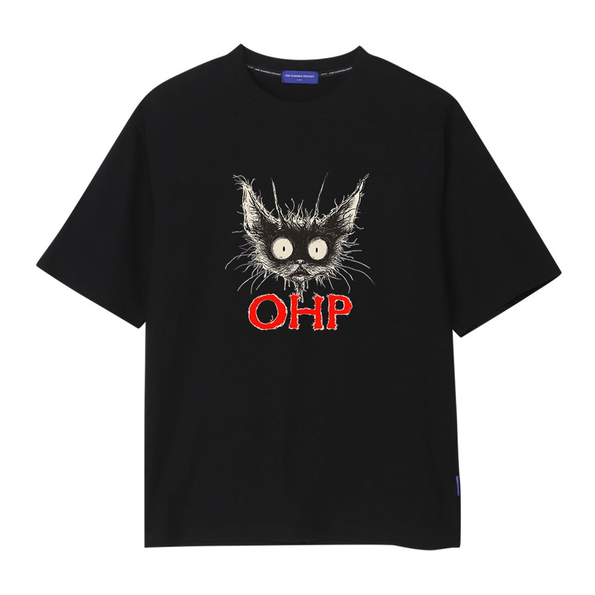 원헌드레드퍼센트(OHP) OHP X HARMONIA 크레이지캣 세미오버 반팔티셔츠