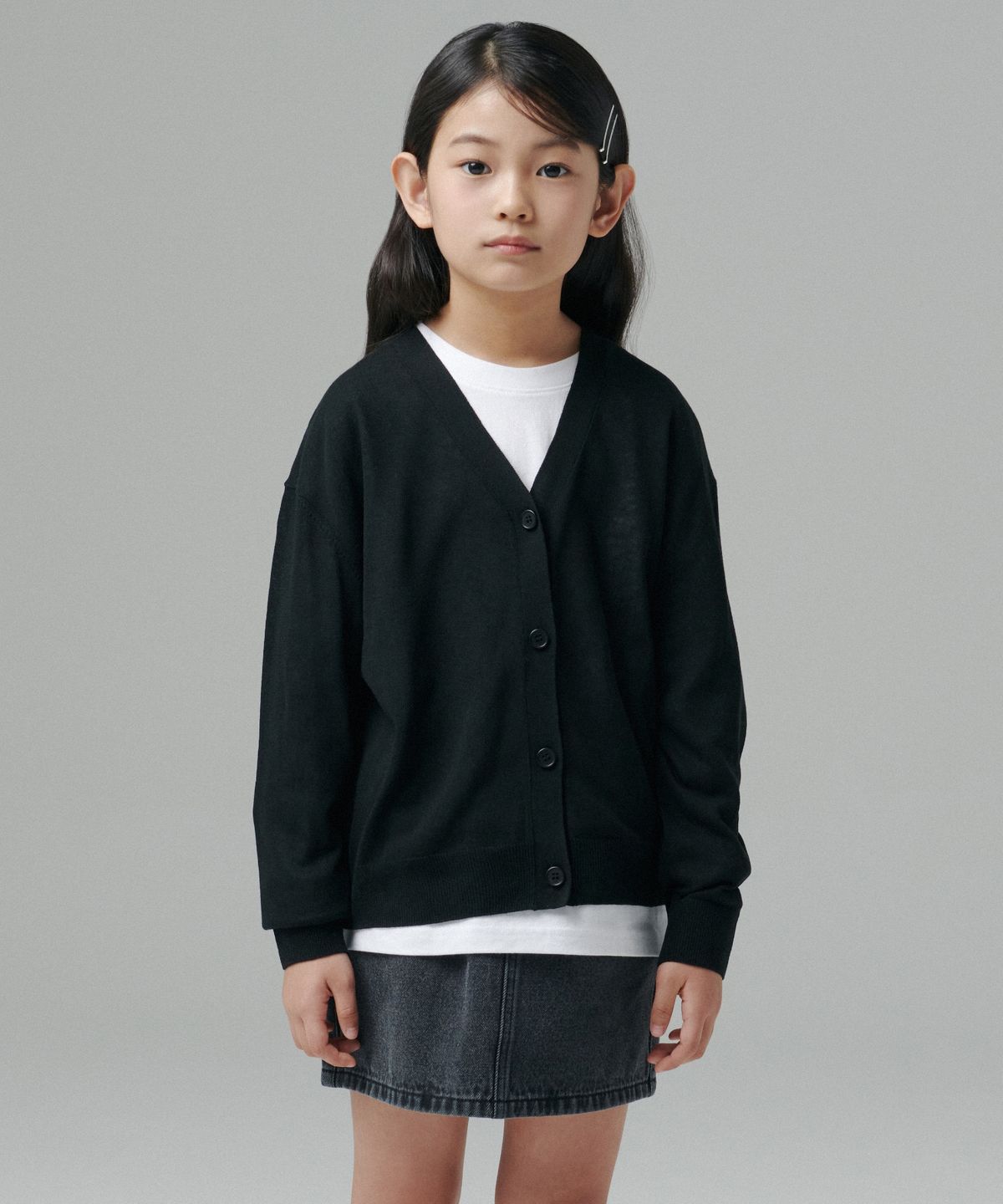 무신사 스탠다드 키즈(MUSINSA STANDARD KIDS) 오버사이즈 플레인 가디건 [블랙]