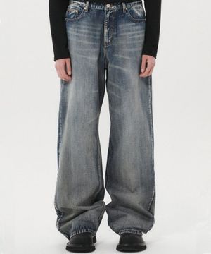 시그니처 와이드 데님 팬츠 빈티지 블루