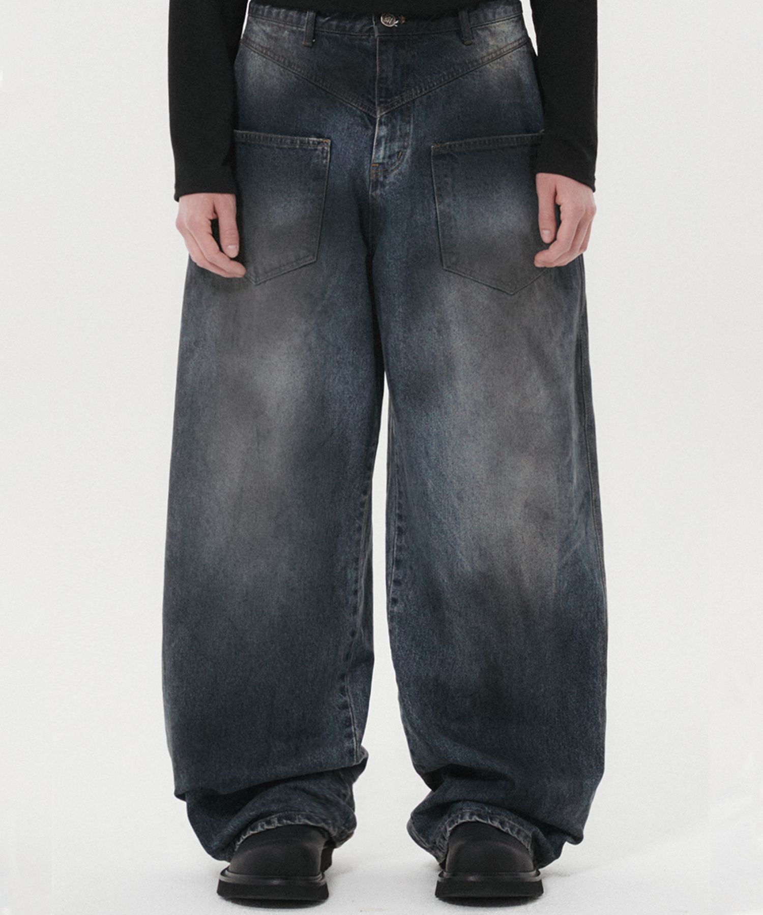 ★DNSR★ Back pocket dirty denim pants blue MUSINSA | DNSR Back pocket dirty denim pants blue
