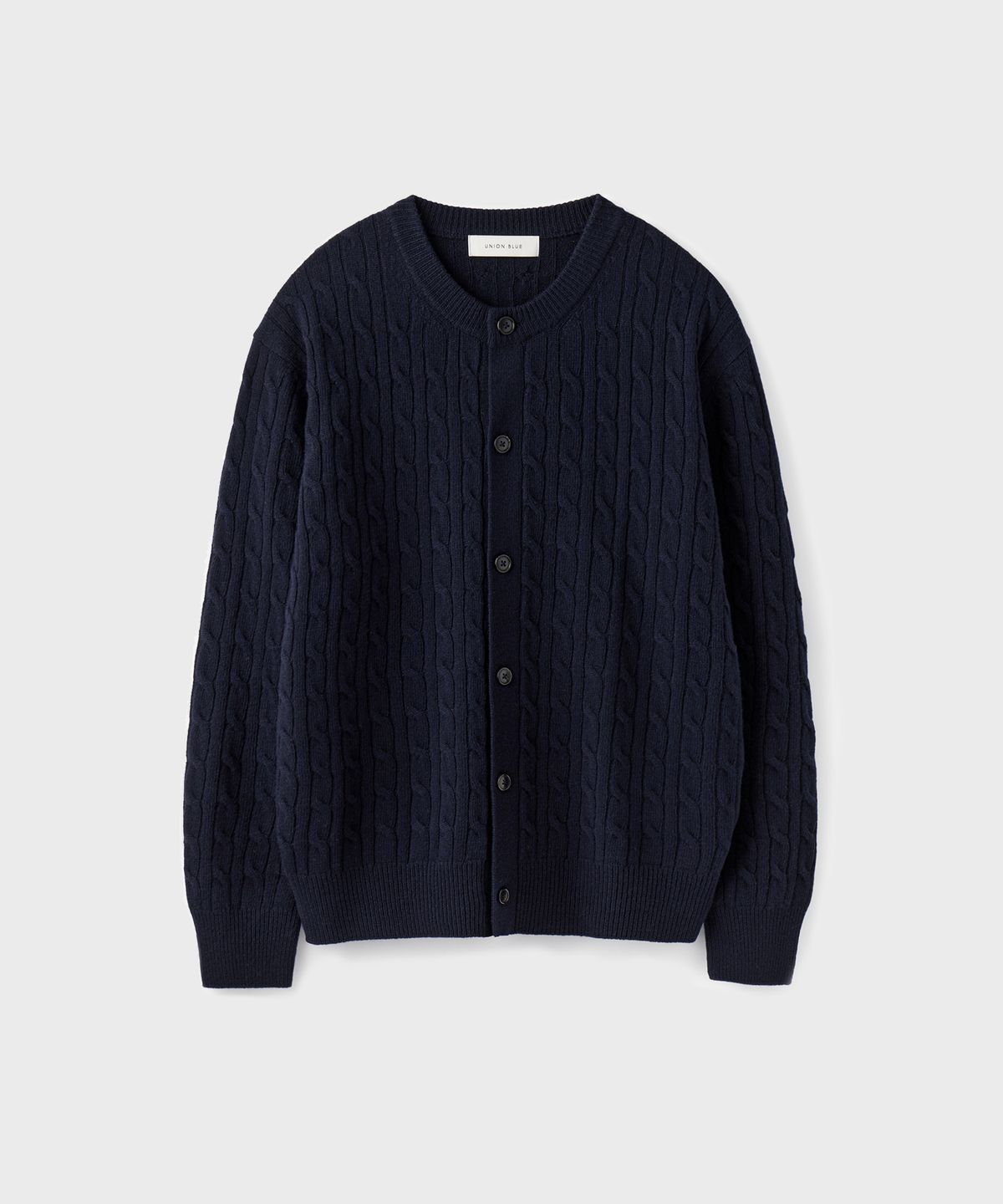 유니온블루(UNION BLUE) CABLE WOOL CROP CARDIGAN [NAVY]
