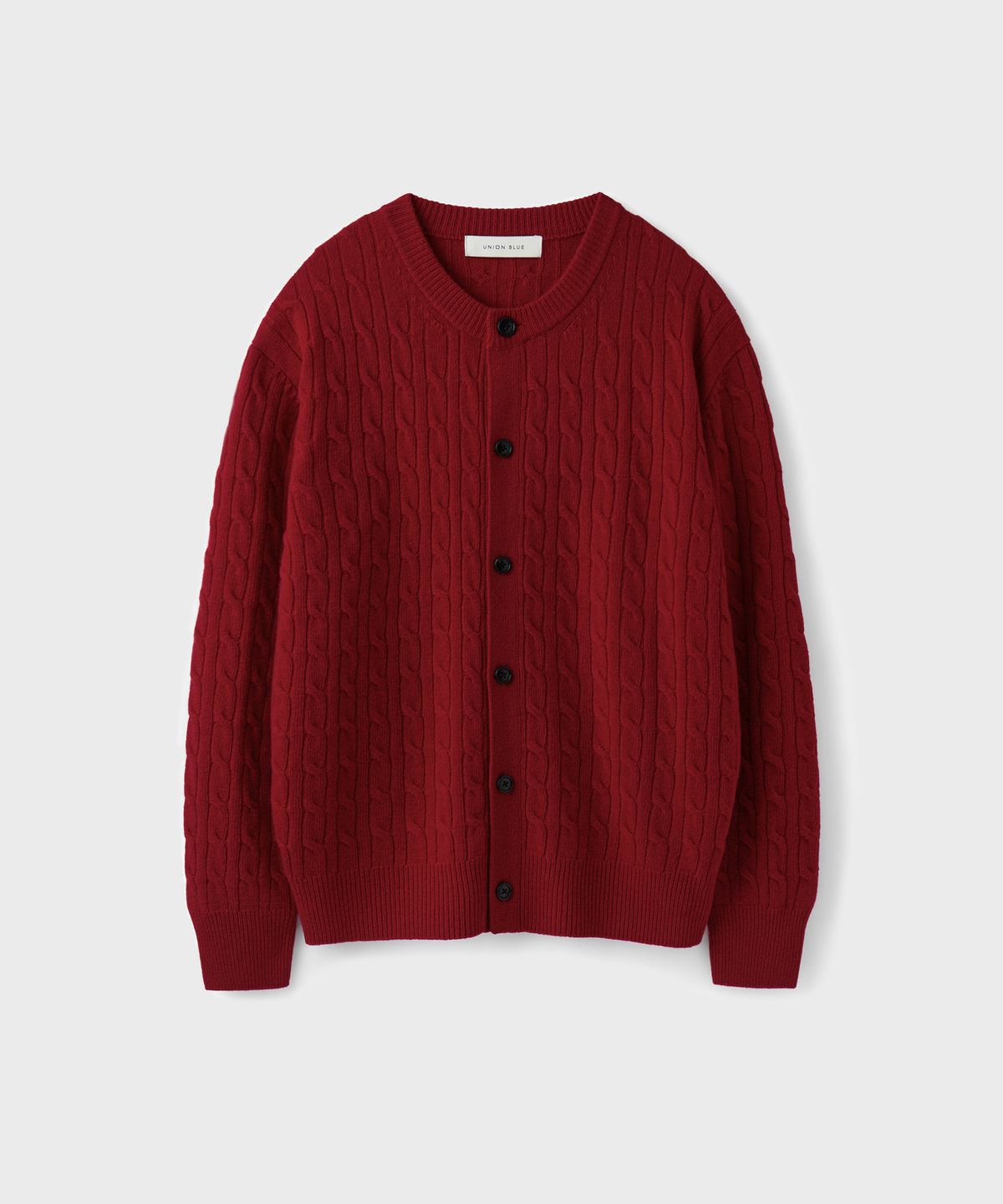 유니온블루(UNION BLUE) CABLE WOOL CROP CARDIGAN [RED]