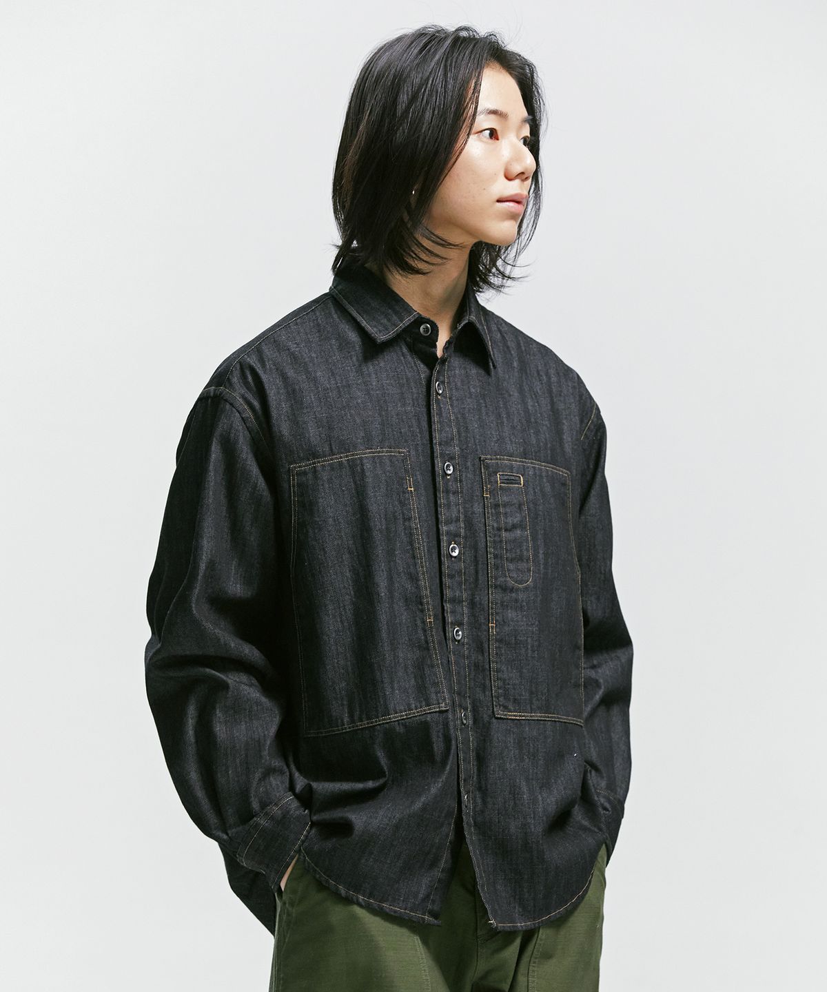 프리즘웍스(FRIZMWORKS) DENIM CARPENTER POCKET WORK SHIRT _ BLACK