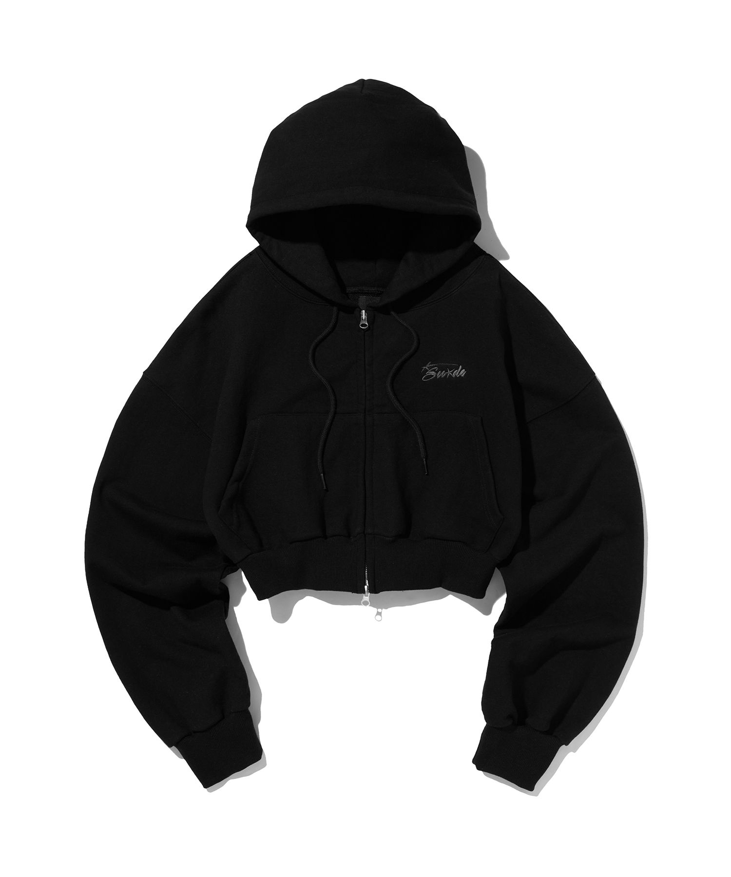MUSINSA公式 | SUADE CROP HOOD ZIP UP [BLACK]