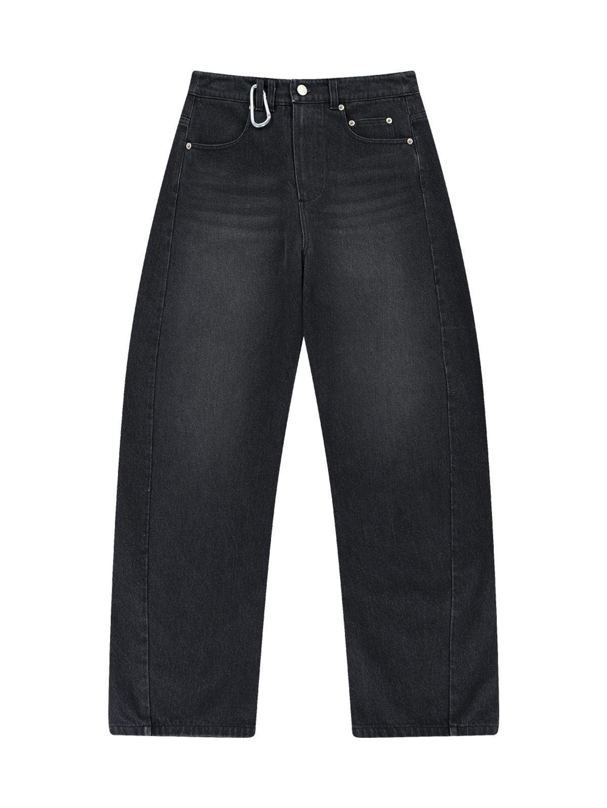 뚜오미오(TUOMIO) CURVED LINE DENIM PANTS [BLACK]