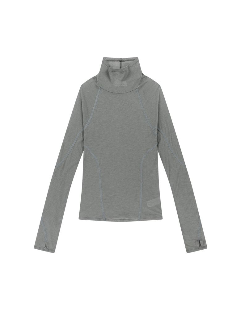 SHEER MOCK NECK TOP [GREY]