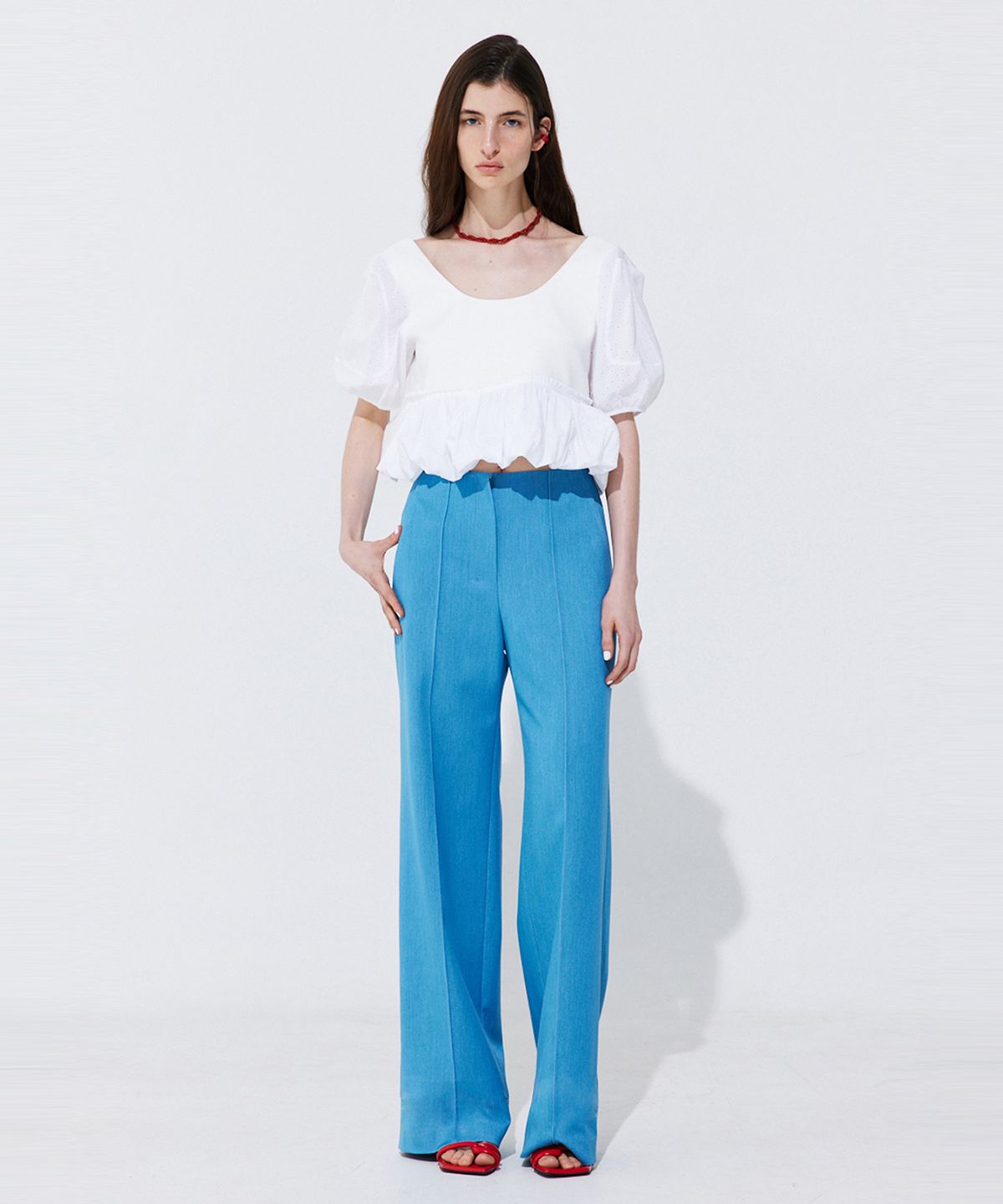 분더캄머(WNDERKAMMER) Pintuck Straight Trousers_Light Blue (핀턱 스트레이트 트라우져_라이트 블루)