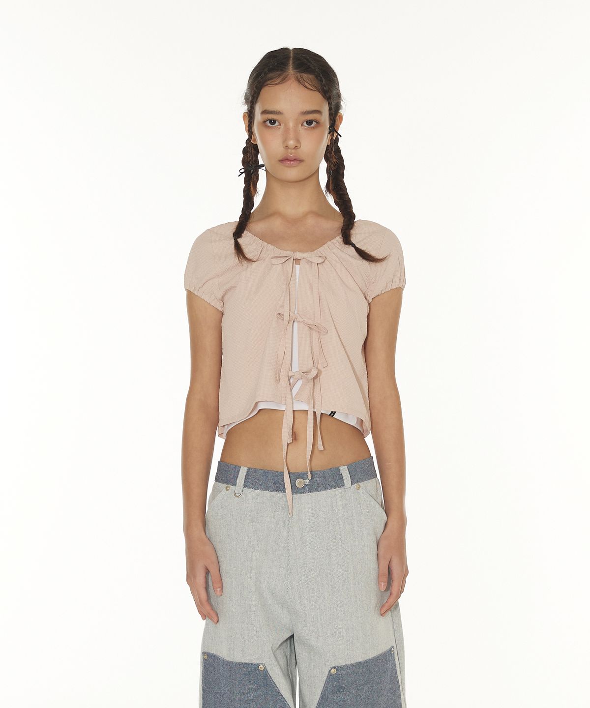디어스토커(DEARSTALKER) FUZZY SHIRRING RIBBON CARDIGAN - PINK