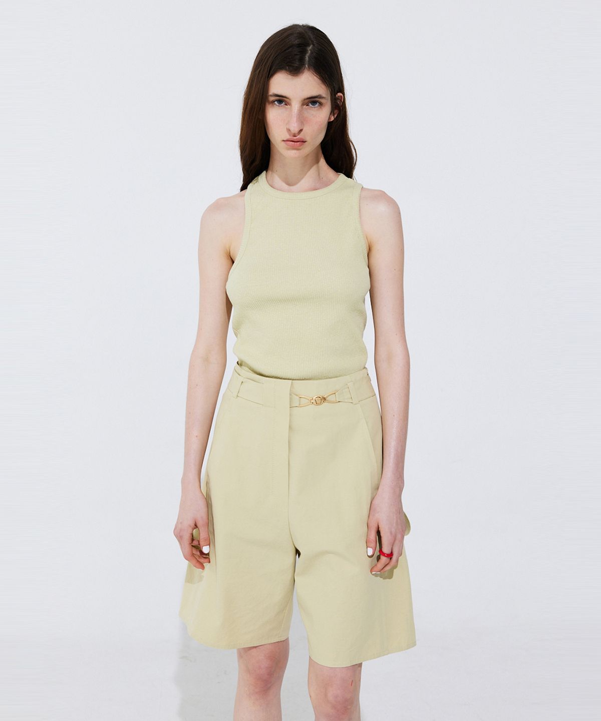 분더캄머(WNDERKAMMER) Belted Cotton Bermuda Pants_Olive (벨티드 코튼 버뮤다 팬츠_올리브)