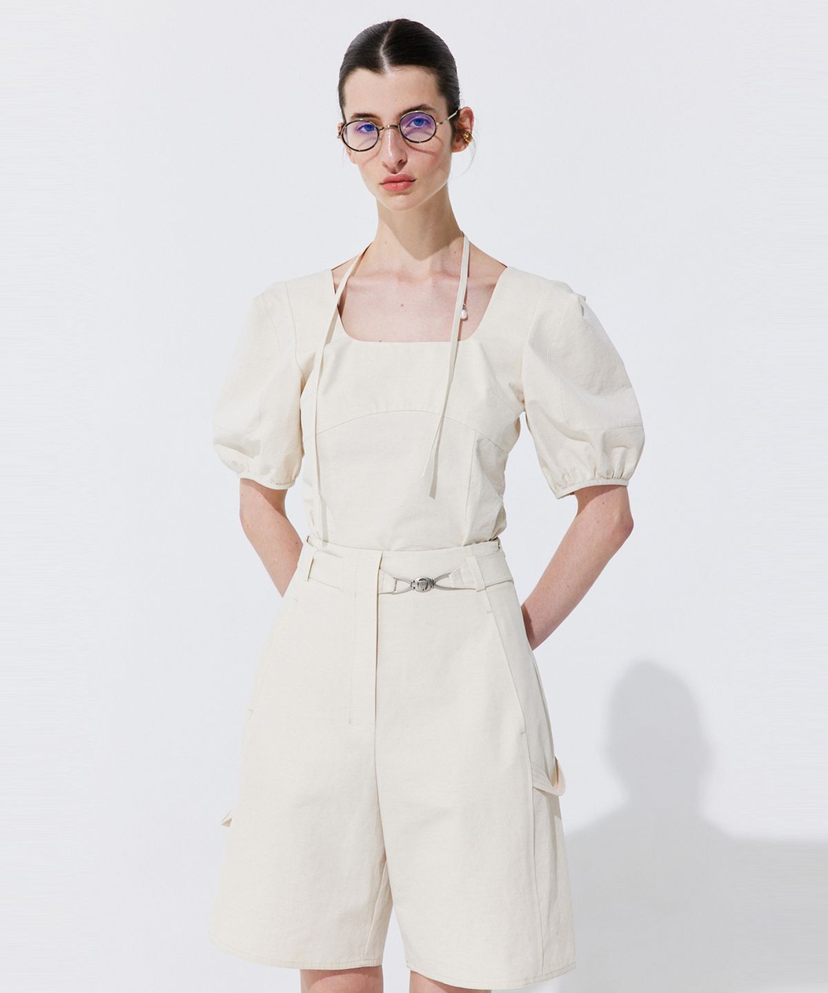 분더캄머(WNDERKAMMER) Belted Cotton Bermuda Pants_Cream (벨티드 코튼 버뮤다 팬츠_크림)
