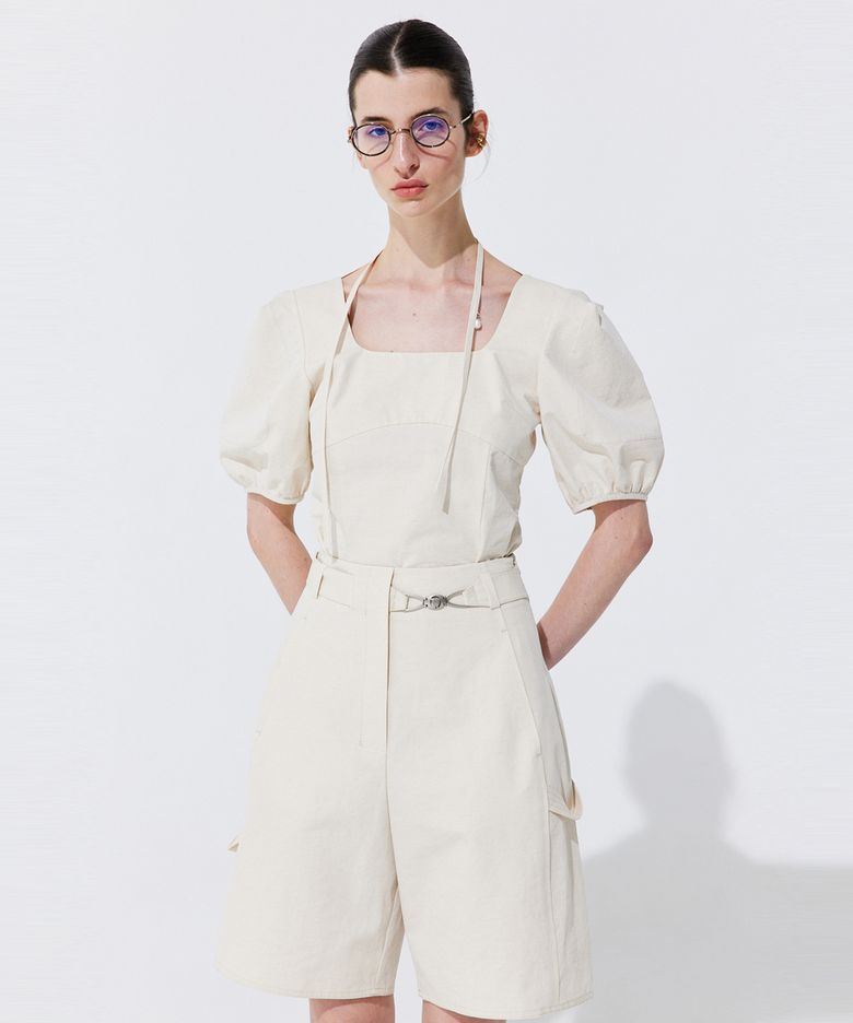 Belted Cotton Bermuda Pants_Cream (벨티드 코튼 버뮤다 팬츠_크림)