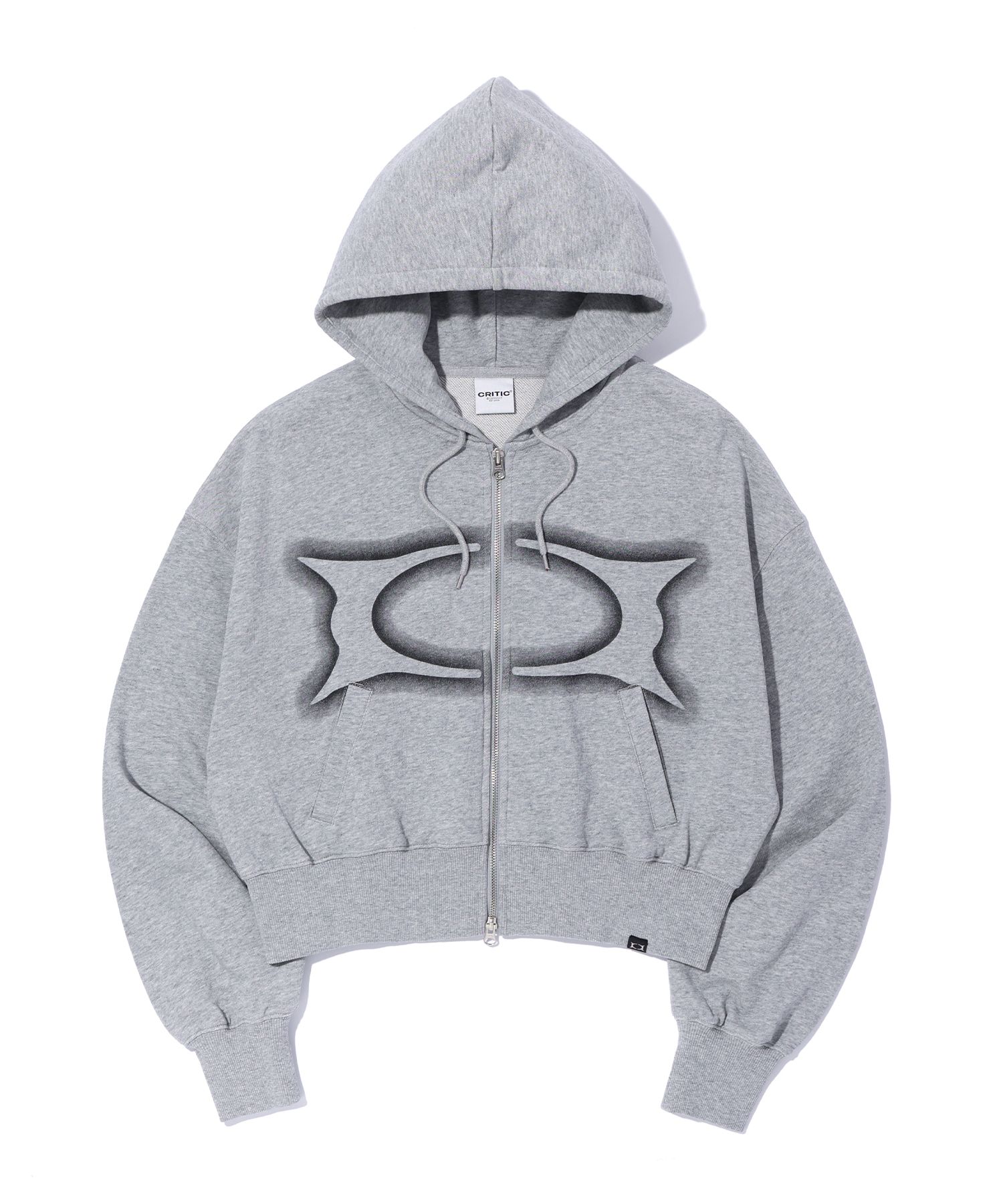 ★ハンソヒ★CRITIC★送料込★CROP WORMHOLE LOGO HOODIE ZIP-UP MUSINSA | CRITIC CROP WORMHOLE LOGO HOODIE ZIP-UP MELANGE GRAY