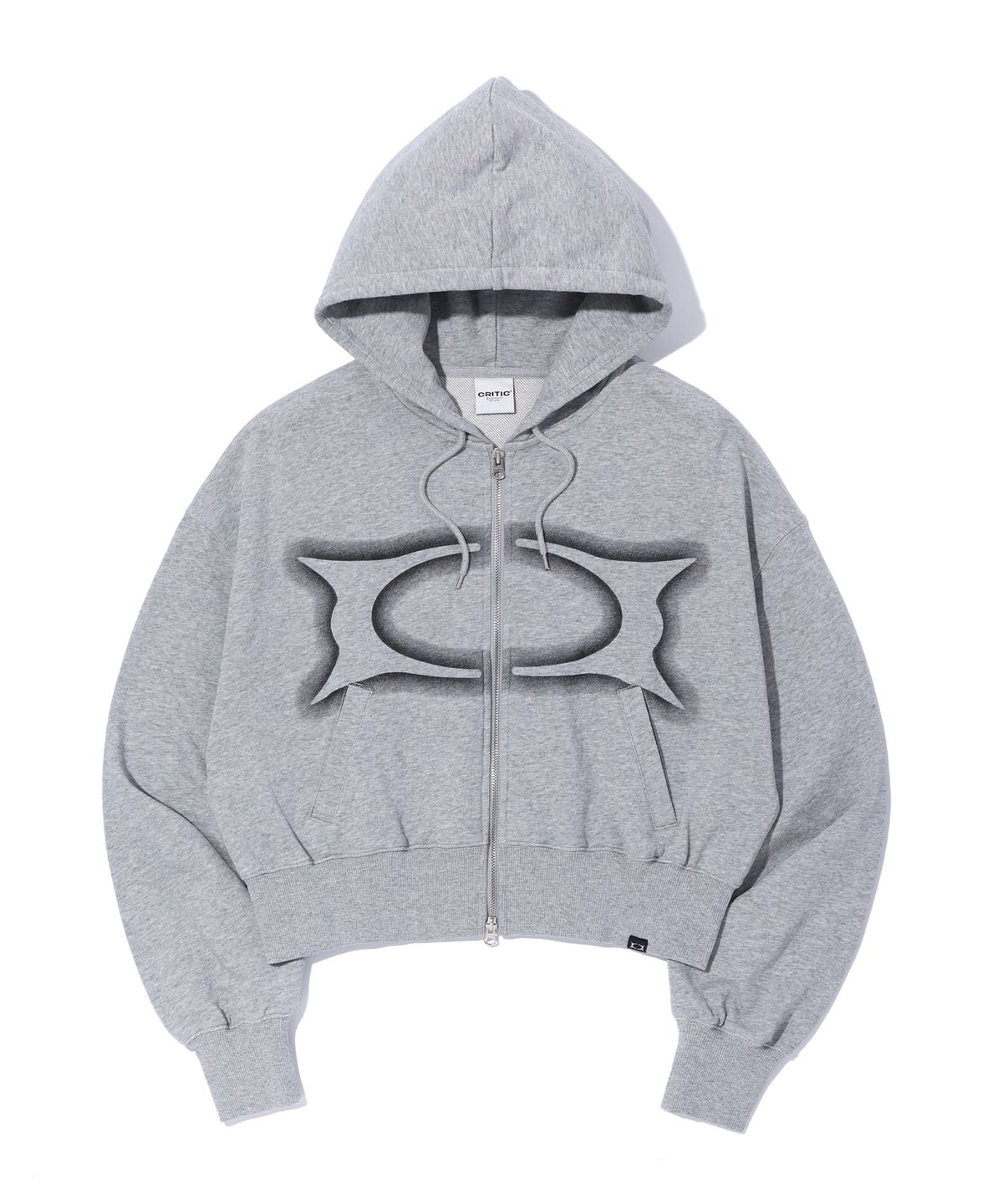 크리틱(CRITIC) CROP WORMHOLE LOGO HOODIE ZIP-UP MELANGE GREY