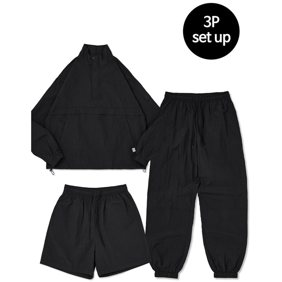 꼼소넛(COMSONNOT) High Neck Anorak 3-Piece Full Set Up (Black) CSOs-004 [Unisex]