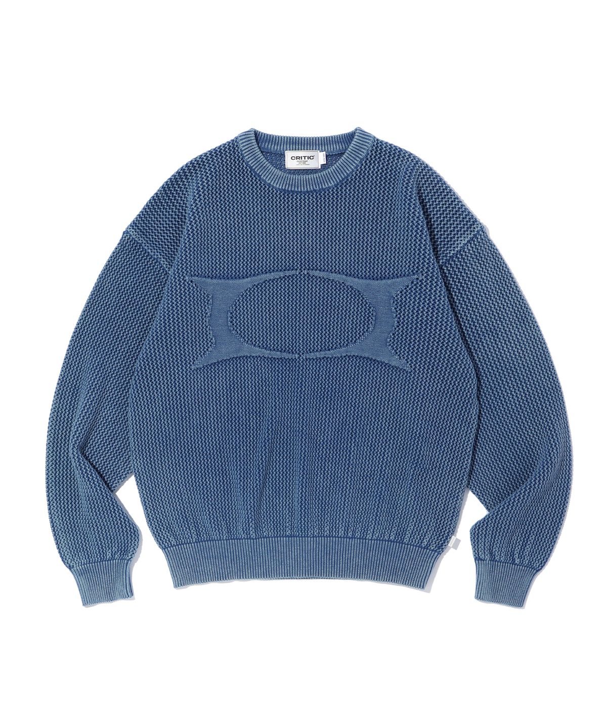 크리틱(CRITIC) WORMHOLE LOGO NATURAL DYEING MESH KNIT BLUE