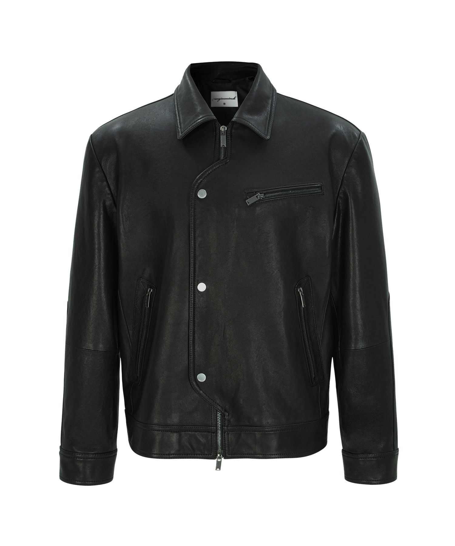 MUSINSA公式 | UNGIMMICK PLACKET NAPPA LEATHER RIDER JACKET (BLACK