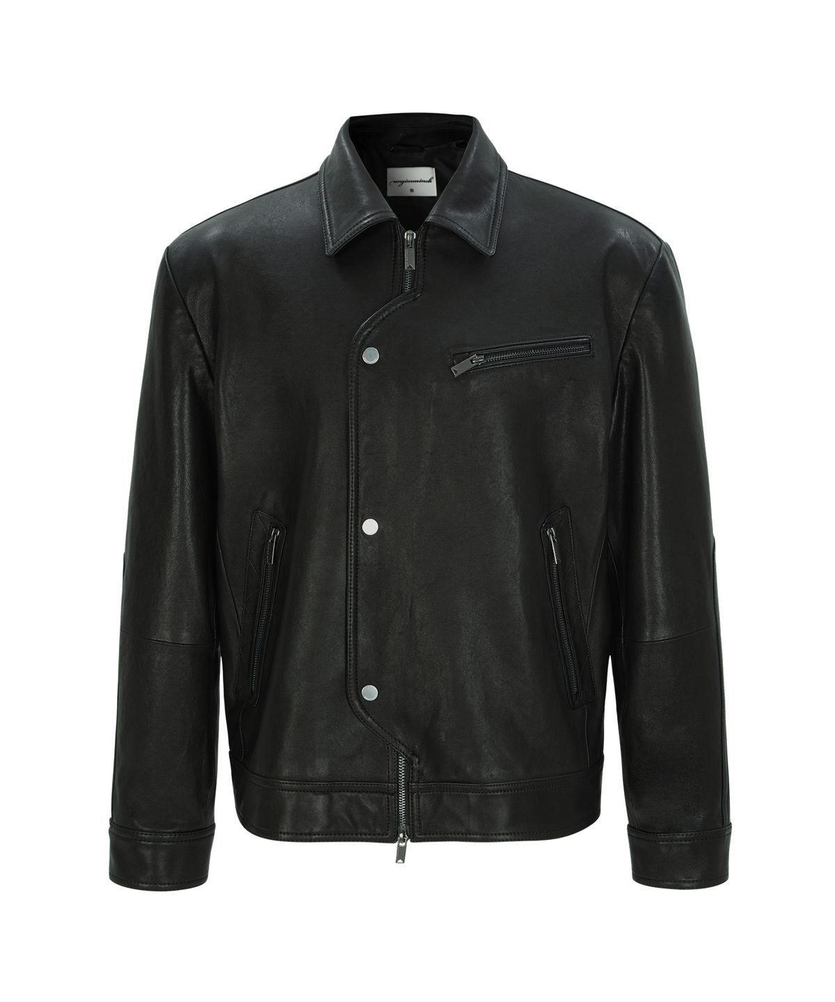언지미크(UNGIMMICK) PLACKET NAPPA LEATHER RIDER JACKET (BLACK / LAMBSKIN)