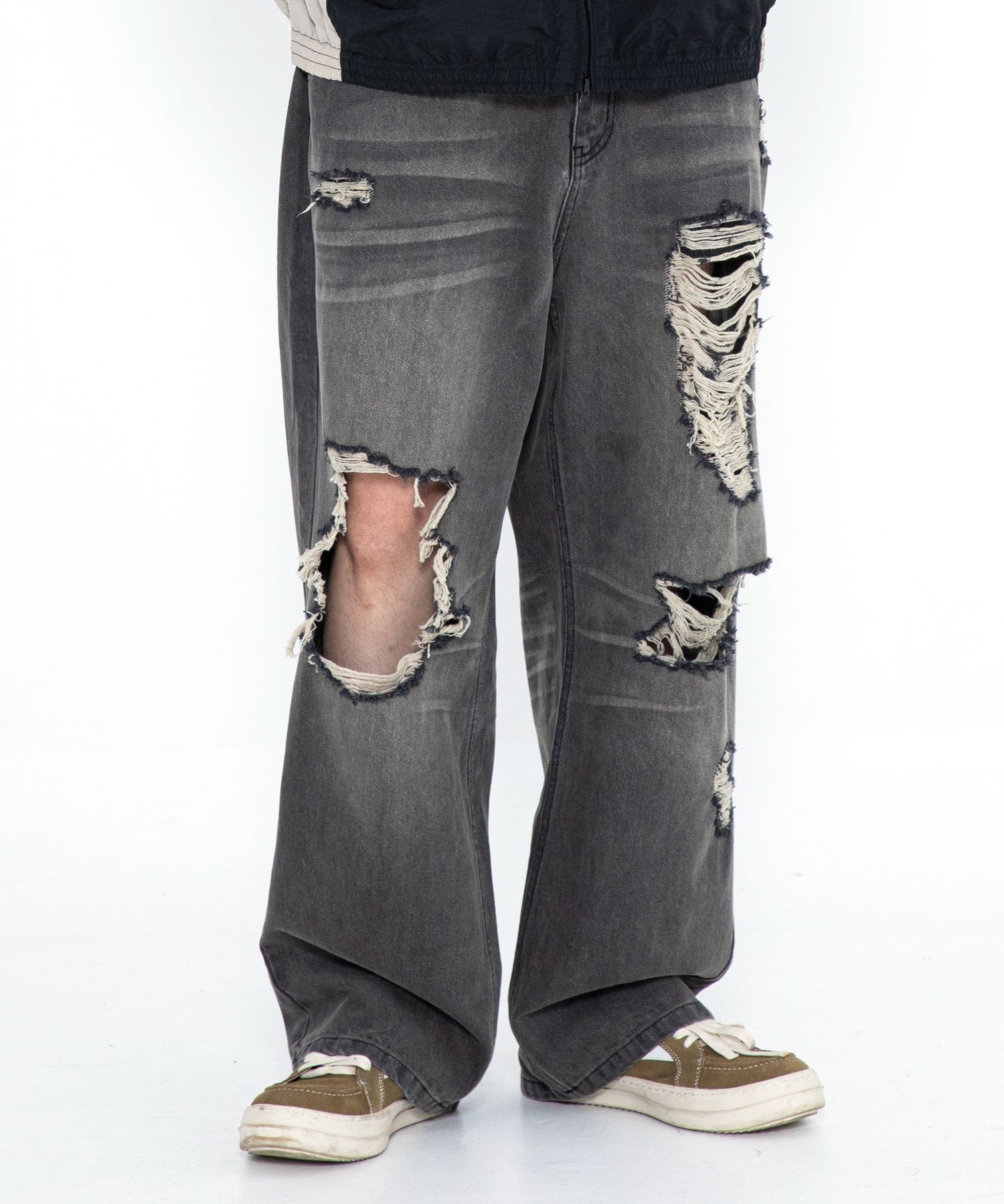★XTONZ★DESTROYED DENIM PANTS MUSINSA | XTONZ XP195 Gilroy Max Destroyed Denim Pants (BLACK)
