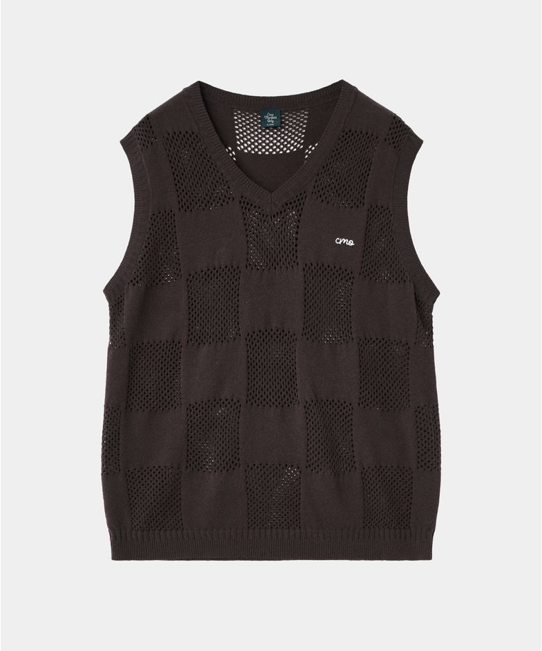 CHECKER BOARD VEST BROWN