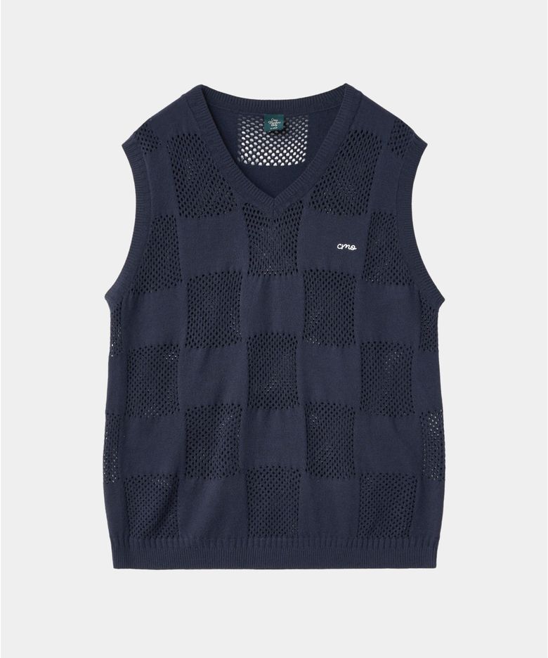 CHECKER BOARD VEST NAVY