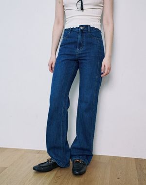 라인 부츠 컷 데님 팬츠(블루)