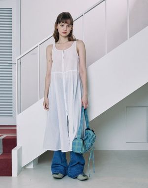 버튼 레이어드 원피스(화이트)