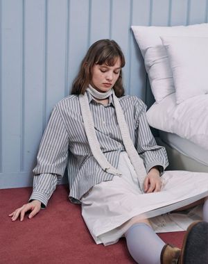 코튼 니트 머플러(아이보리)