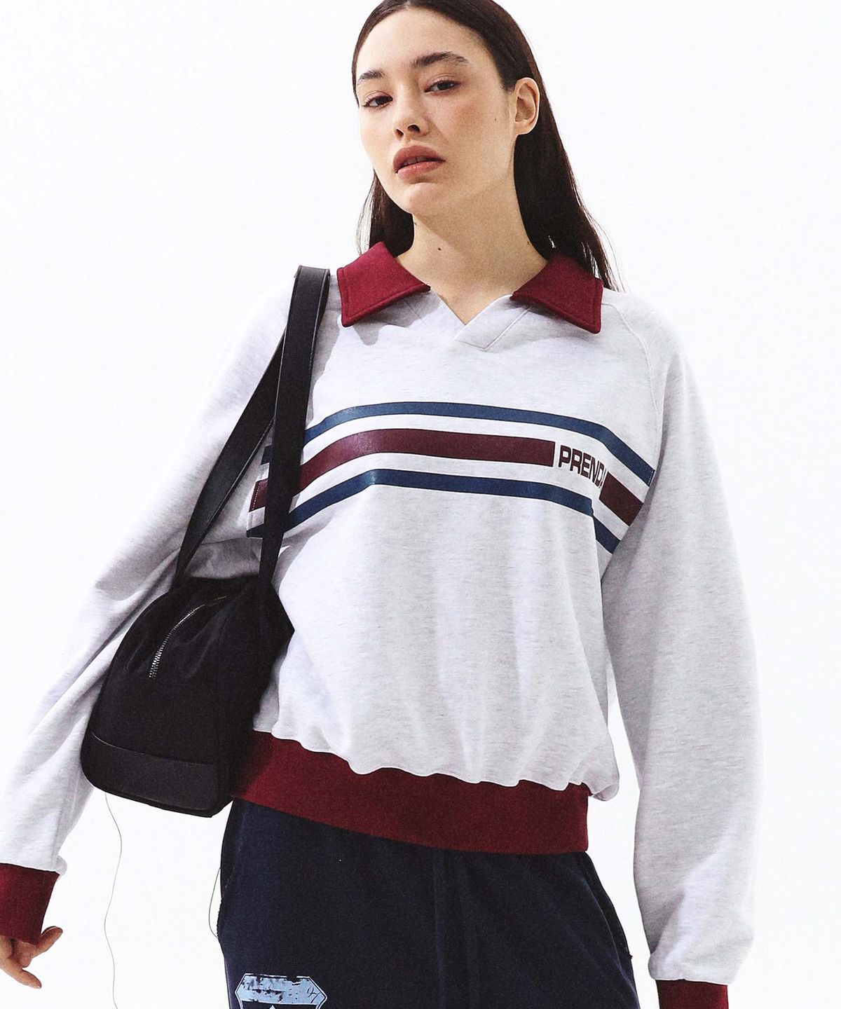 프렌다(PRENDA) COLORING COLLARED SWEATSHIRT HEATHER GRAY