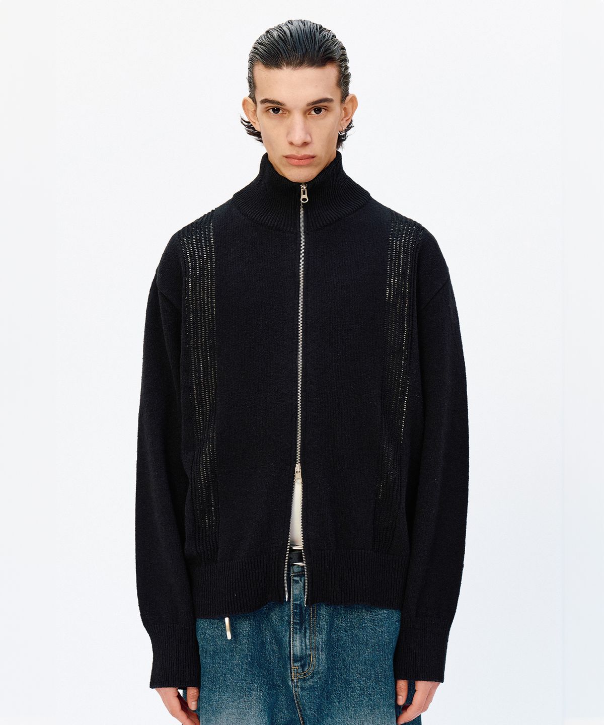 이에이(IEY) NET ZIP UP CARDIGAN Black