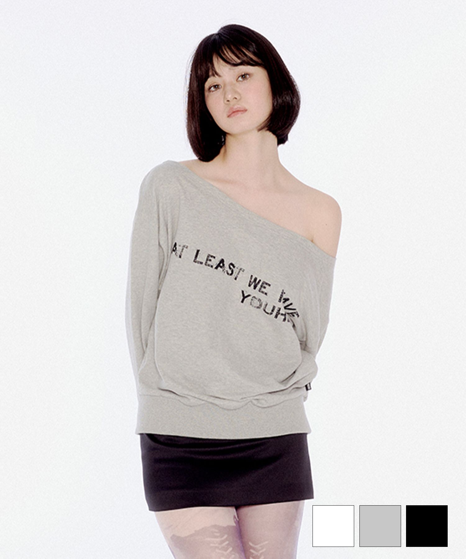 MUSINSA | YOUHEE OFF SHOULDER SWEATSHIRTS MELANGE GRAY