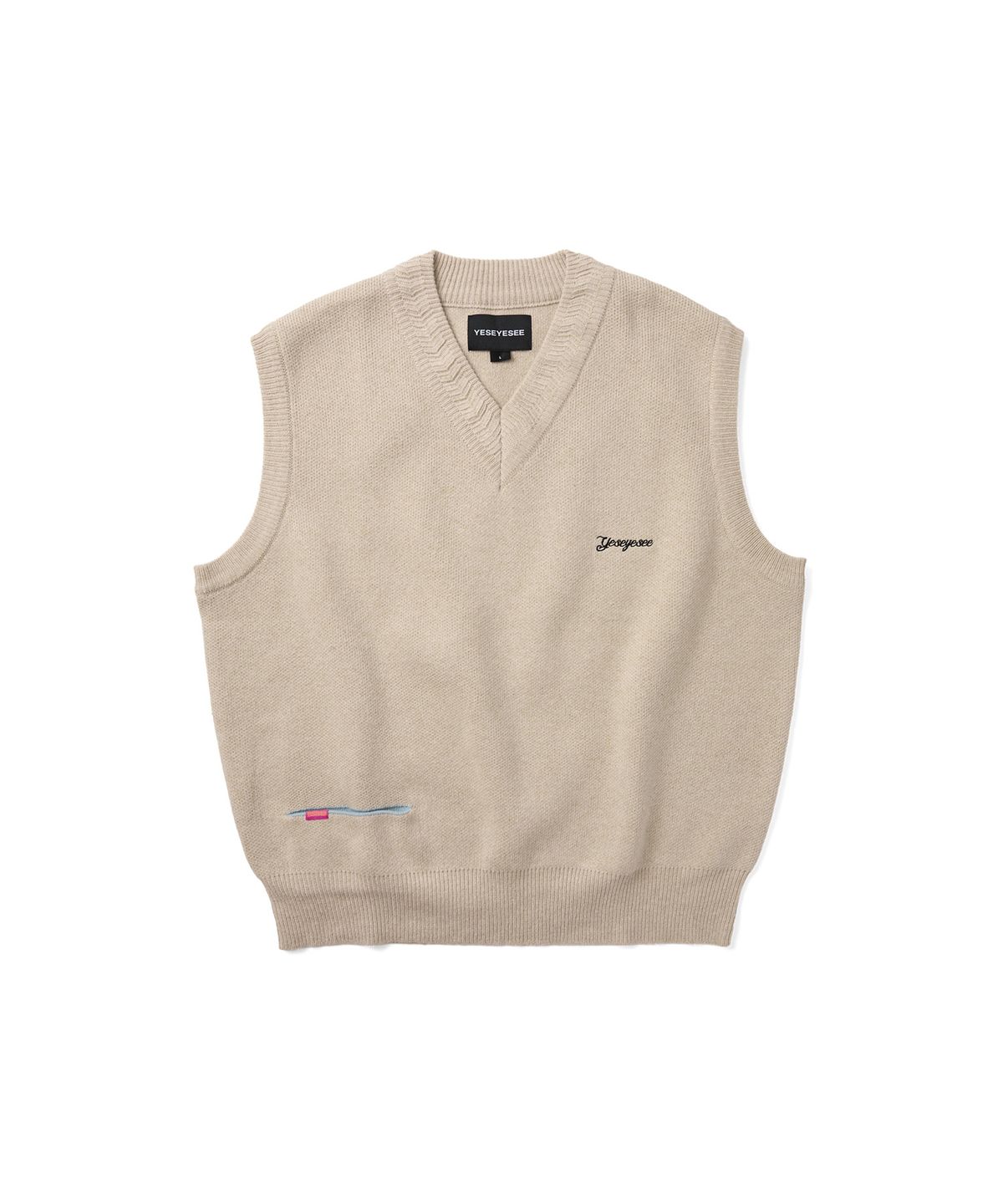 예스아이씨(YESEYESEE) One Pocket Knitted V-Neck Vest Ivory