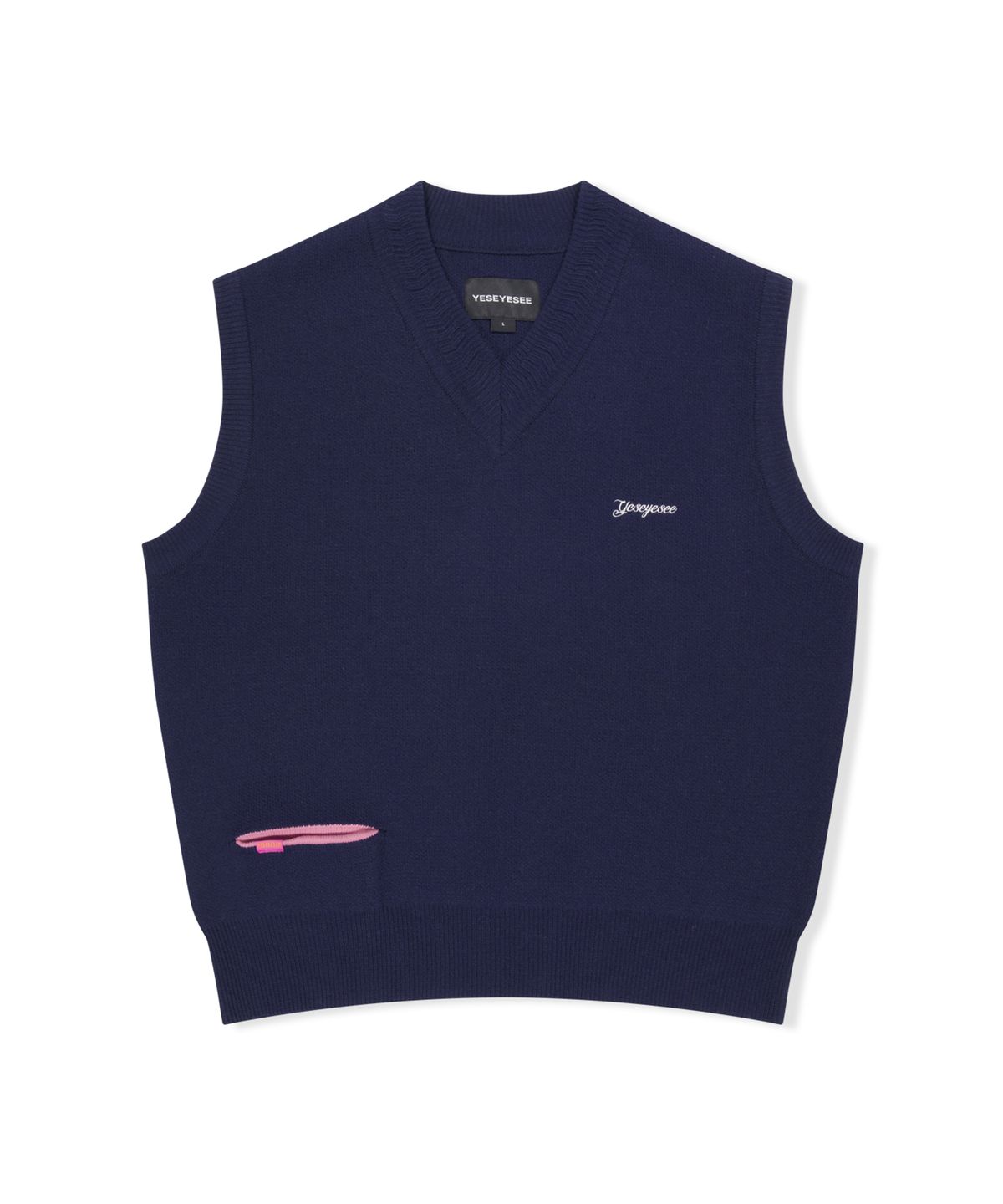 예스아이씨(YESEYESEE) One Pocket Knitted V-Neck Vest Navy