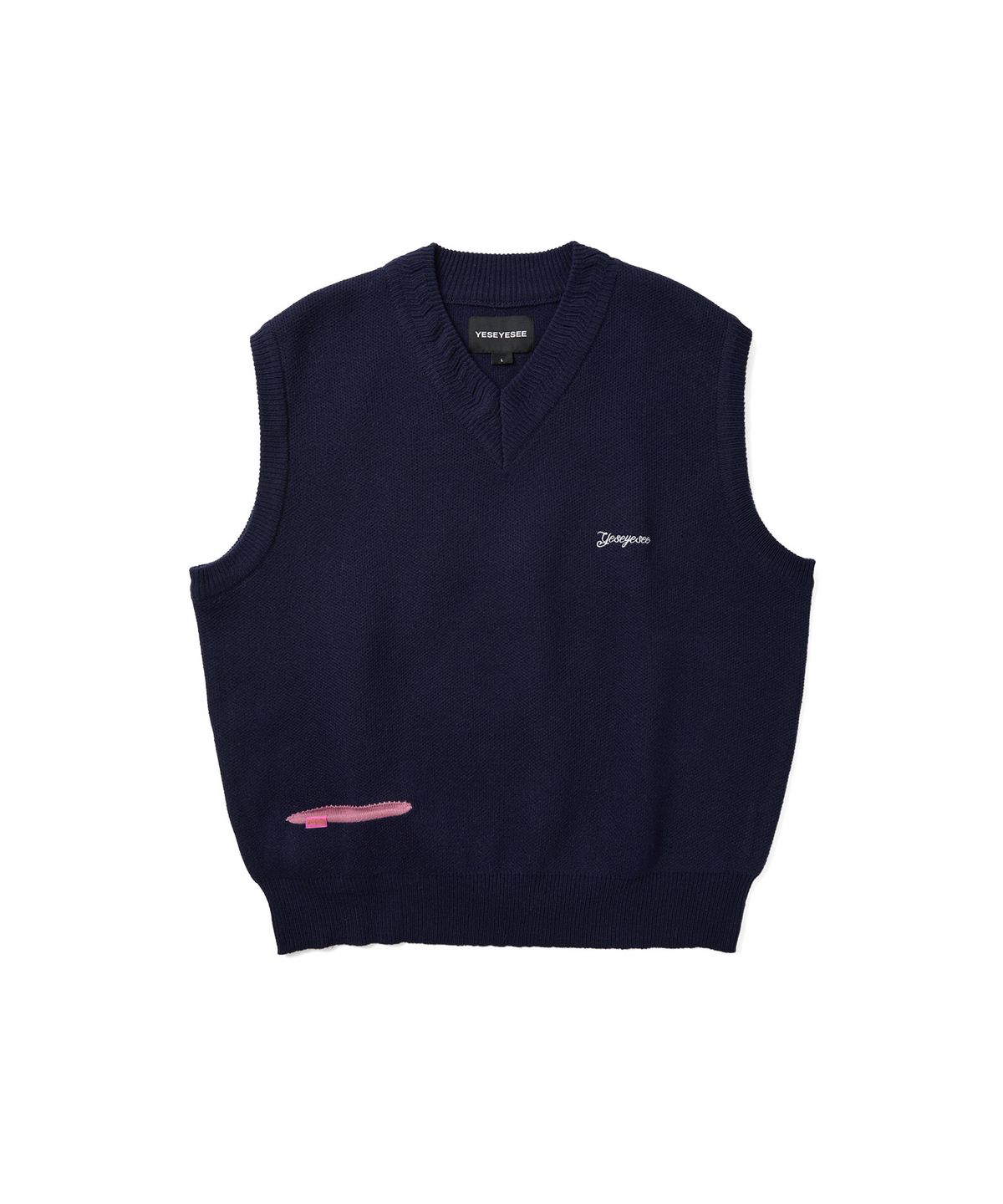 예스아이씨(YESEYESEE) One Pocket Knitted V-Neck Vest Navy