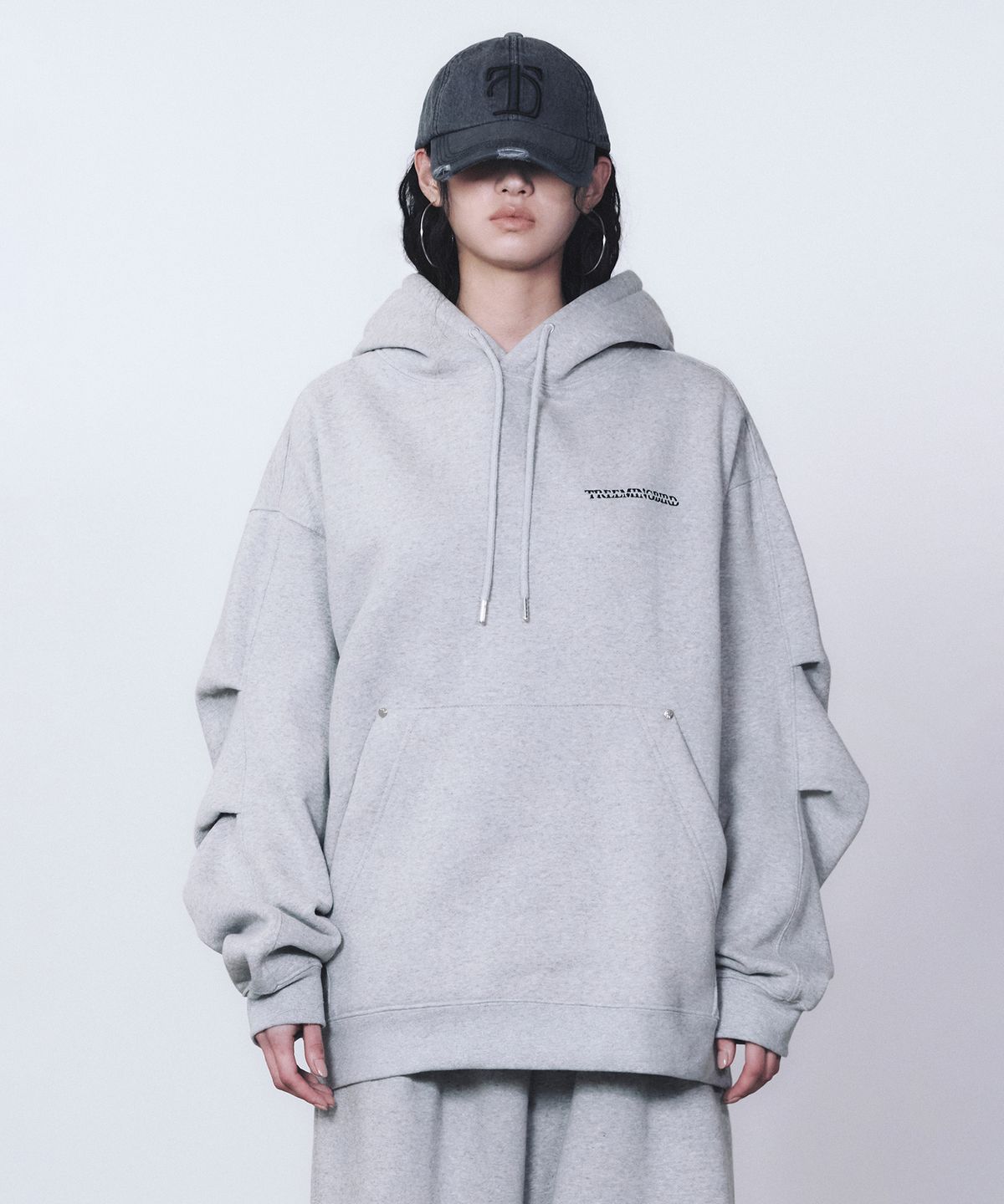 트리밍버드(TREEMINGBIRD) RENEWAL) Rivet Sweat Set-up Hoodie [ Gray ]