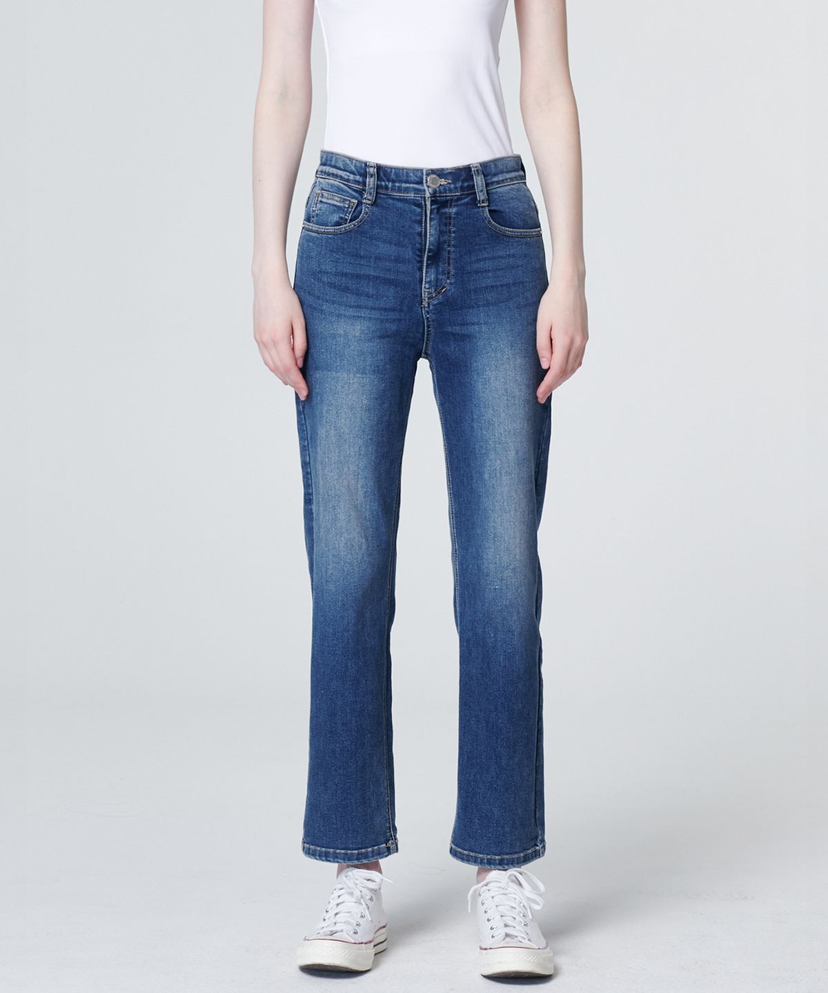 마롭(MALOUPE) 9124 크롭 스트레이트 데님팬츠 (미디움 인디고)