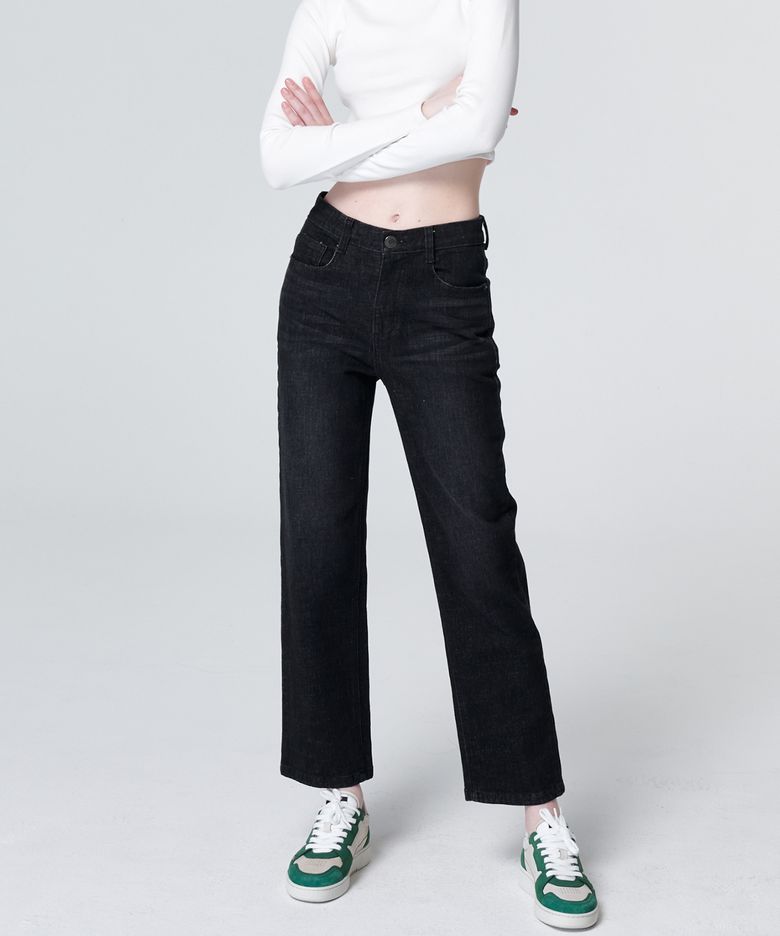 9124 크롭 스트레이트 데님팬츠 (블랙)