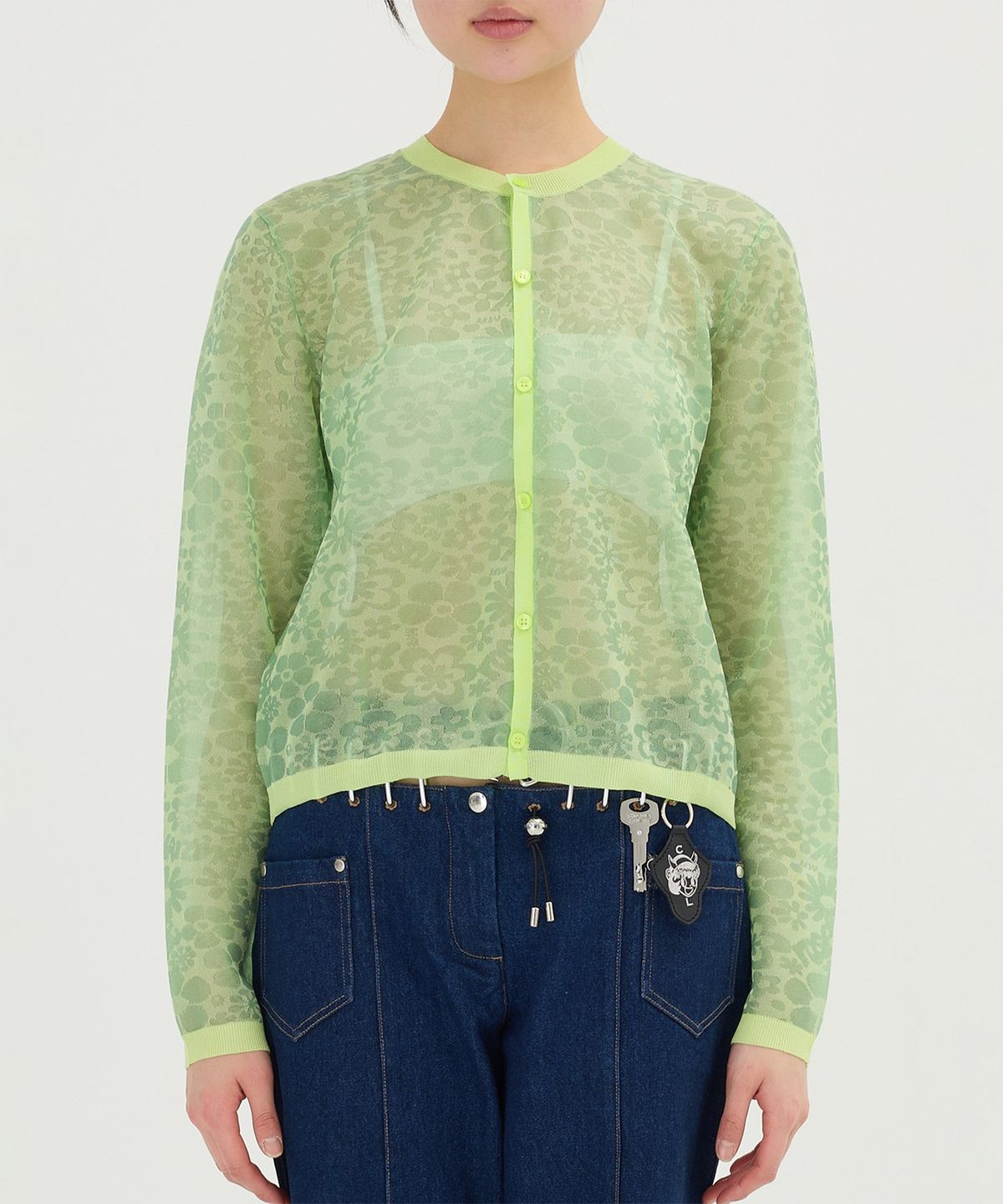 마틴 로즈(MARTINE ROSE) (W) 그래니 카디건 라임 플로랄 GRANNY CARDIGAN LIME FLORAL