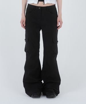 Pocket cargo bootscut pants BLACK